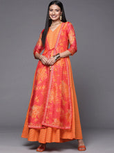 Orange Striped Layered Ethnic Maxi Dress-AHDRCRFP-960-FF